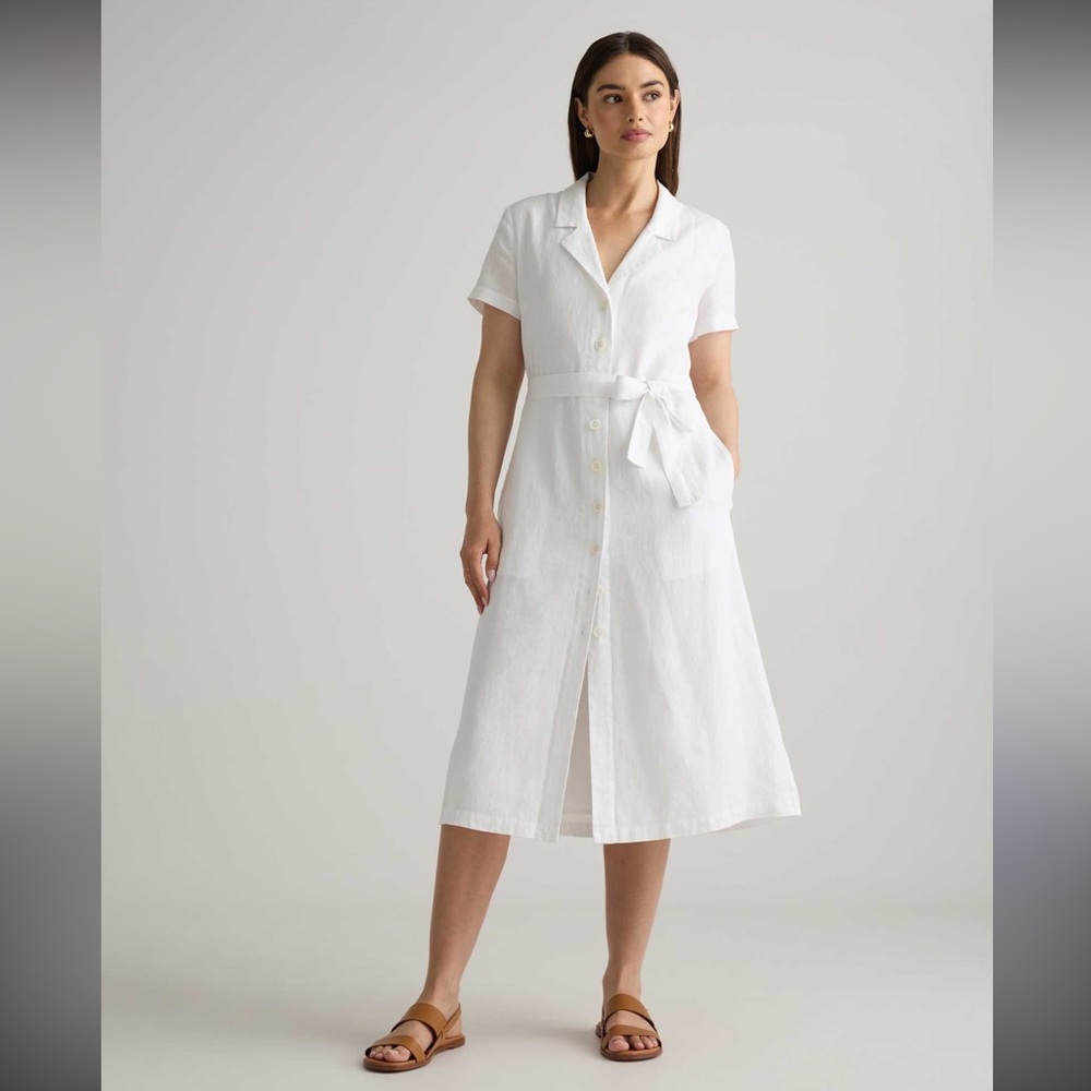 Quince Linen White Midi Dress